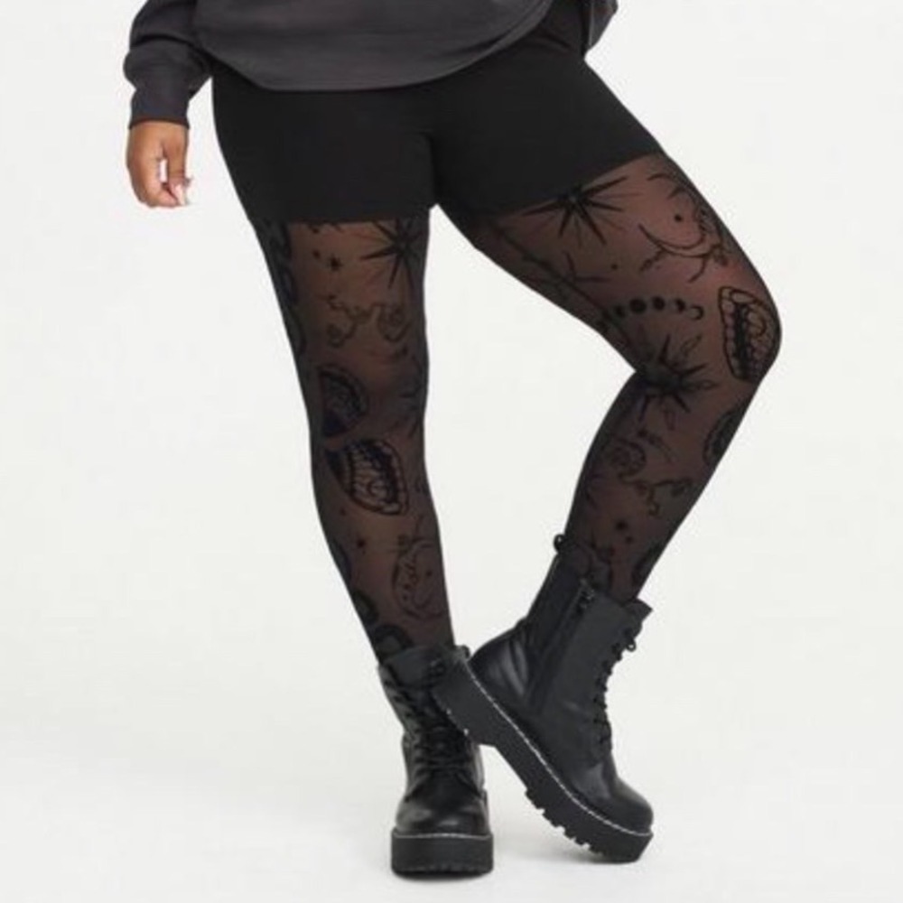 TORRID "Serpent Celestial" Black Flocked Leggings w/Attached Shorts NWT Size 1X - Picture 2 of 12